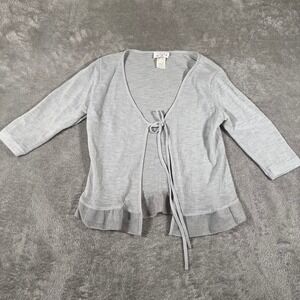 Club Neo Tie Front Cardigan Ruffle Hem 3/4 Sleeve Gray Size M Vintage Y2K